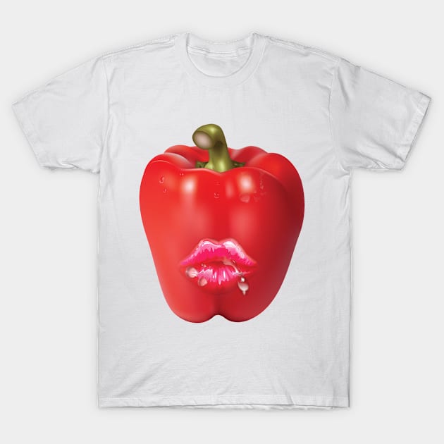 Red 'HOT' Bell Pepper T-Shirt by Vidka91